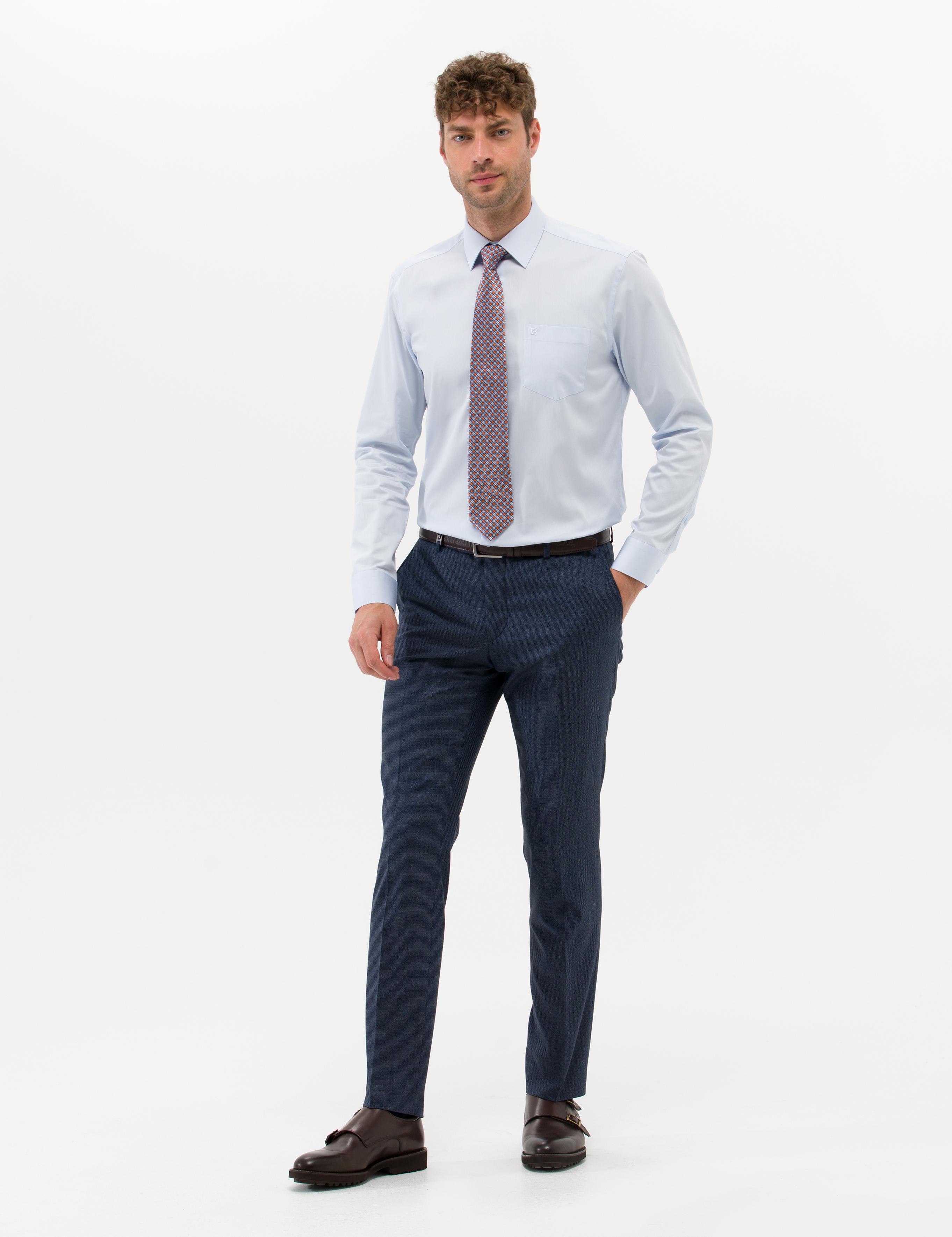 Açık Mavi Parlak Saten Regular Fit Uzun Kollu Basic Gömlek