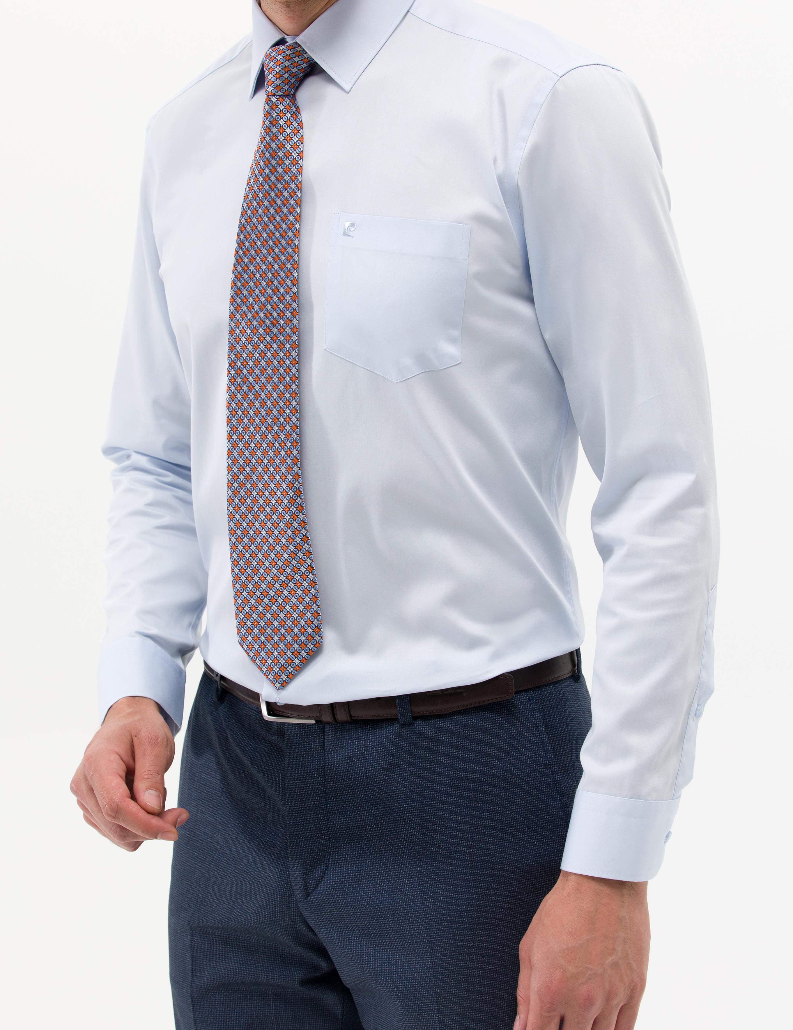 Açık Mavi Parlak Saten Regular Fit Uzun Kollu Basic Gömlek