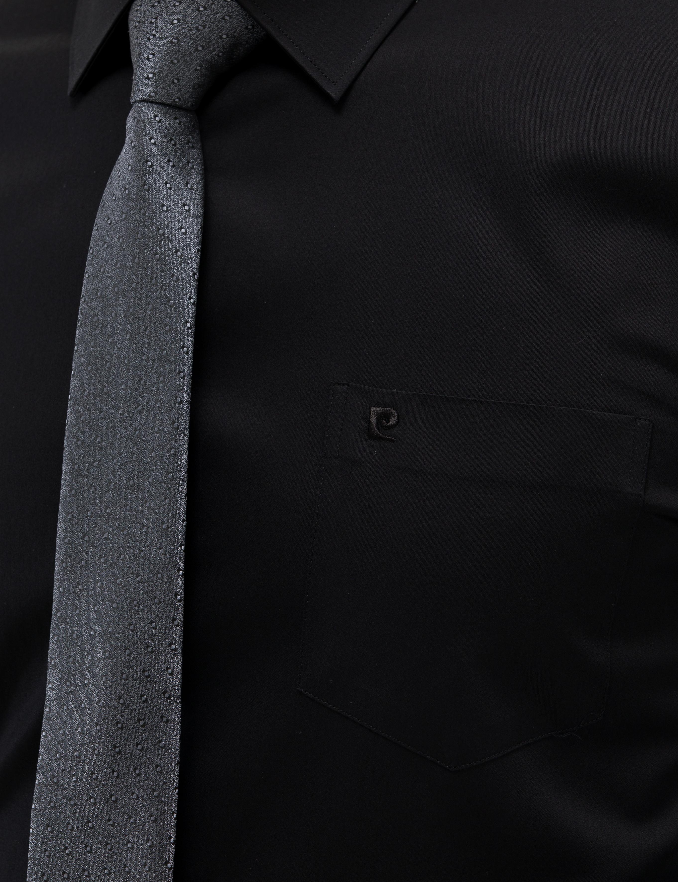 Siyah Parlak Saten Regular Fit Uzun Kollu Basic Gömlek