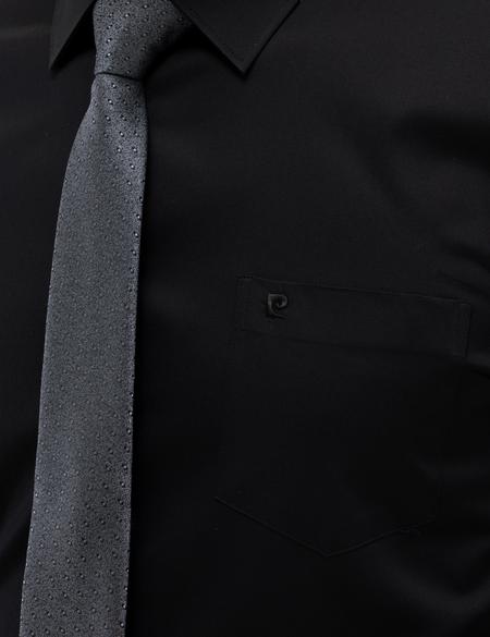 Siyah Parlak Saten Regular Fit Uzun Kollu Basic Gömlek - 50268202027