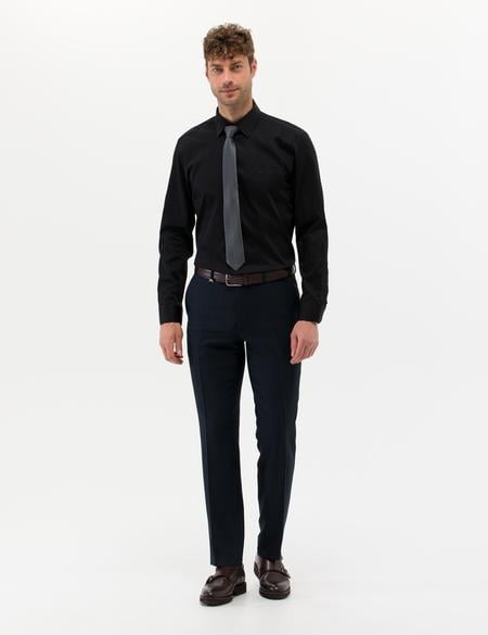 Siyah Parlak Saten Regular Fit Uzun Kollu Basic Gömlek - 50268202027