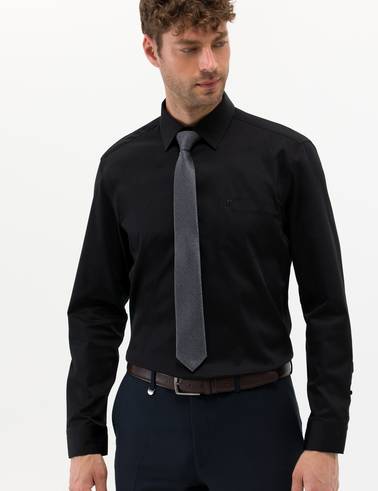 Siyah %100 Pamuk Parlak Saten Regular Fit Uzun Kollu Basic Gömlek