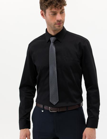 Siyah Parlak Saten Regular Fit Uzun Kollu Basic Gömlek - 50268202027