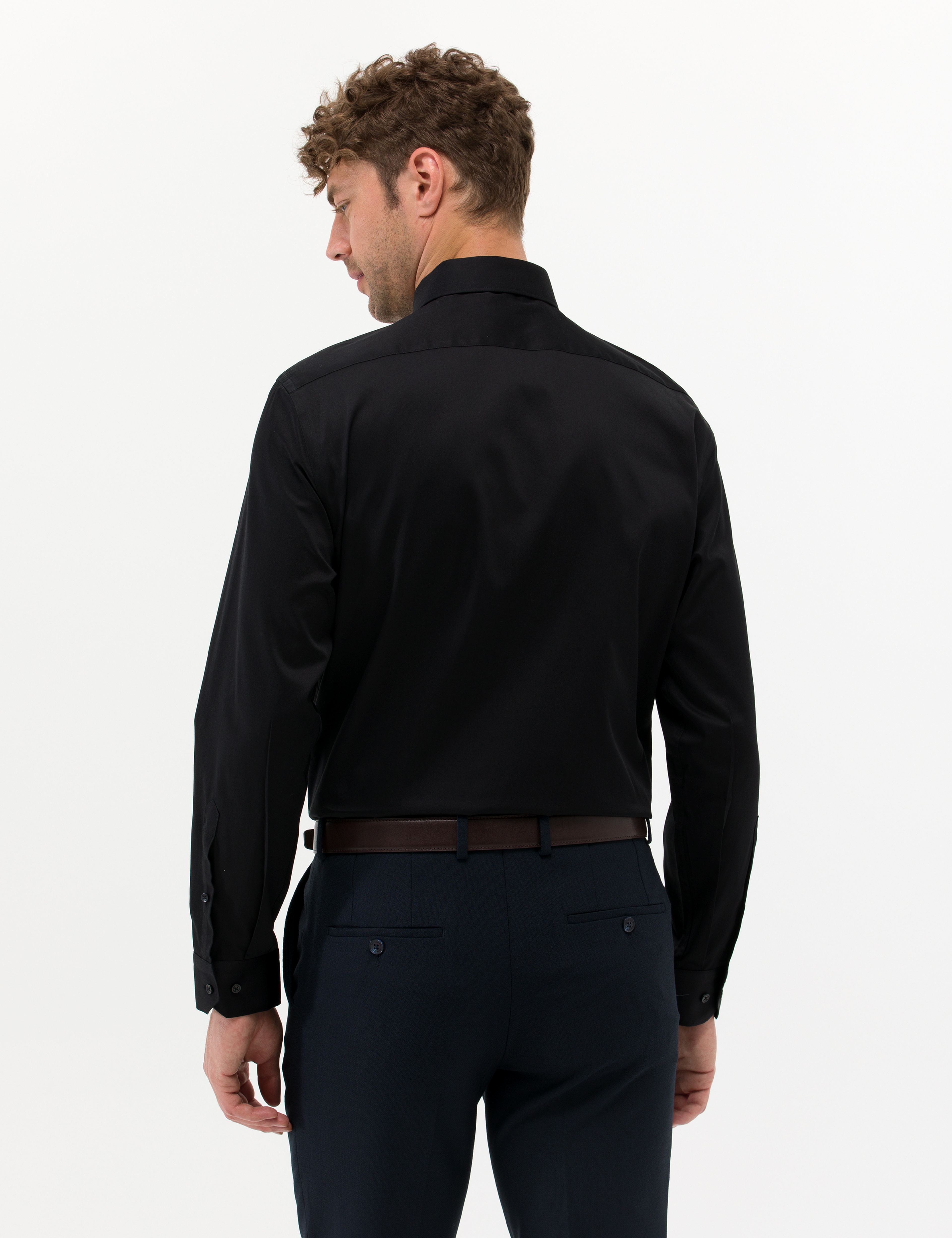 Siyah %100 Pamuk Parlak Saten Regular Fit Uzun Kollu Basic Gömlek