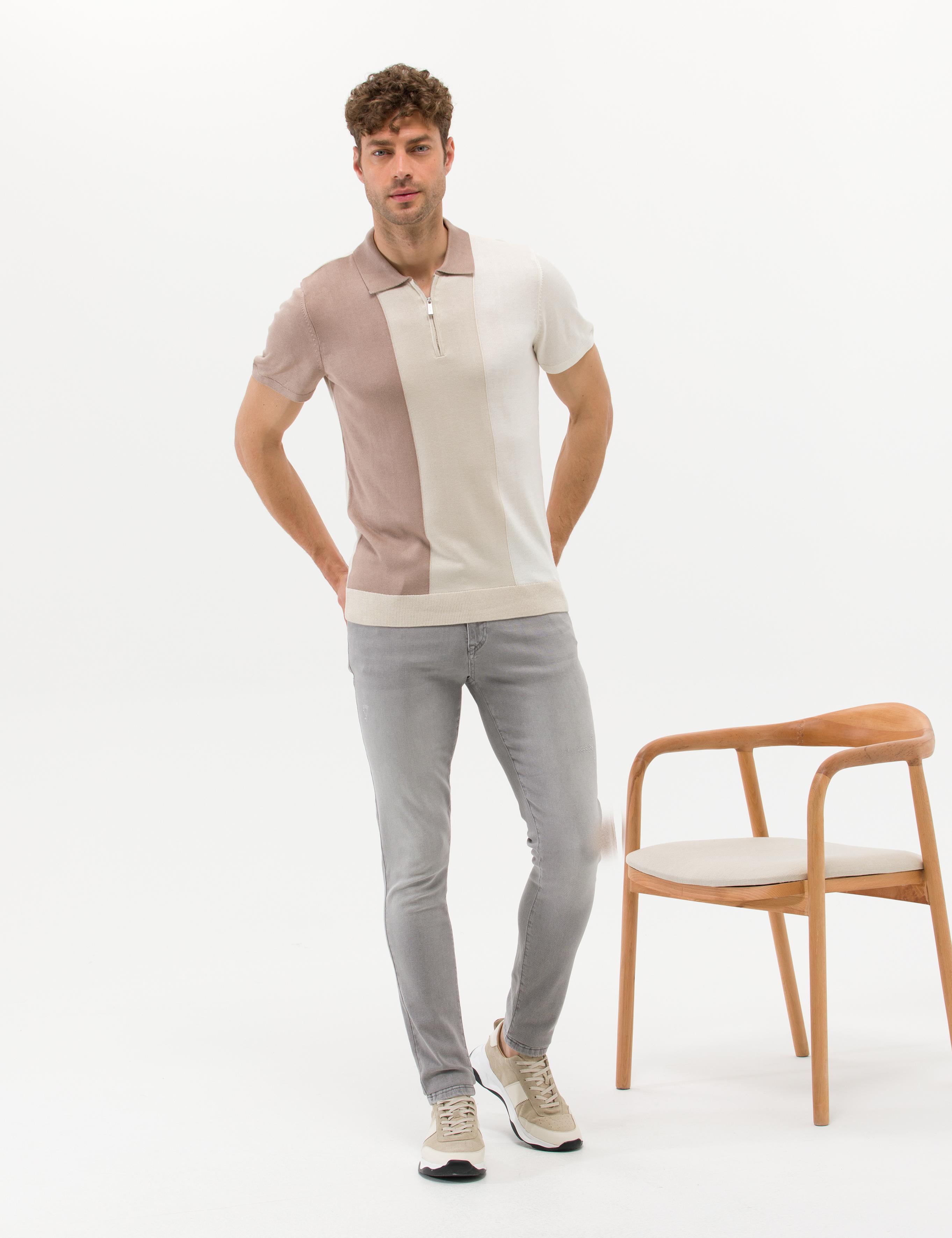 Vizon Slim Fit Fermuarlı Polo Yaka Triko Tişört