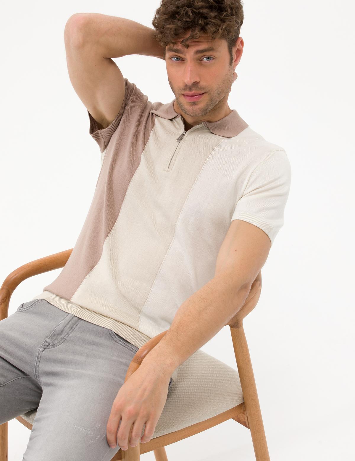 Vizon Slim Fit Fermuarlı Polo Yaka Triko Tişört - 50268292001