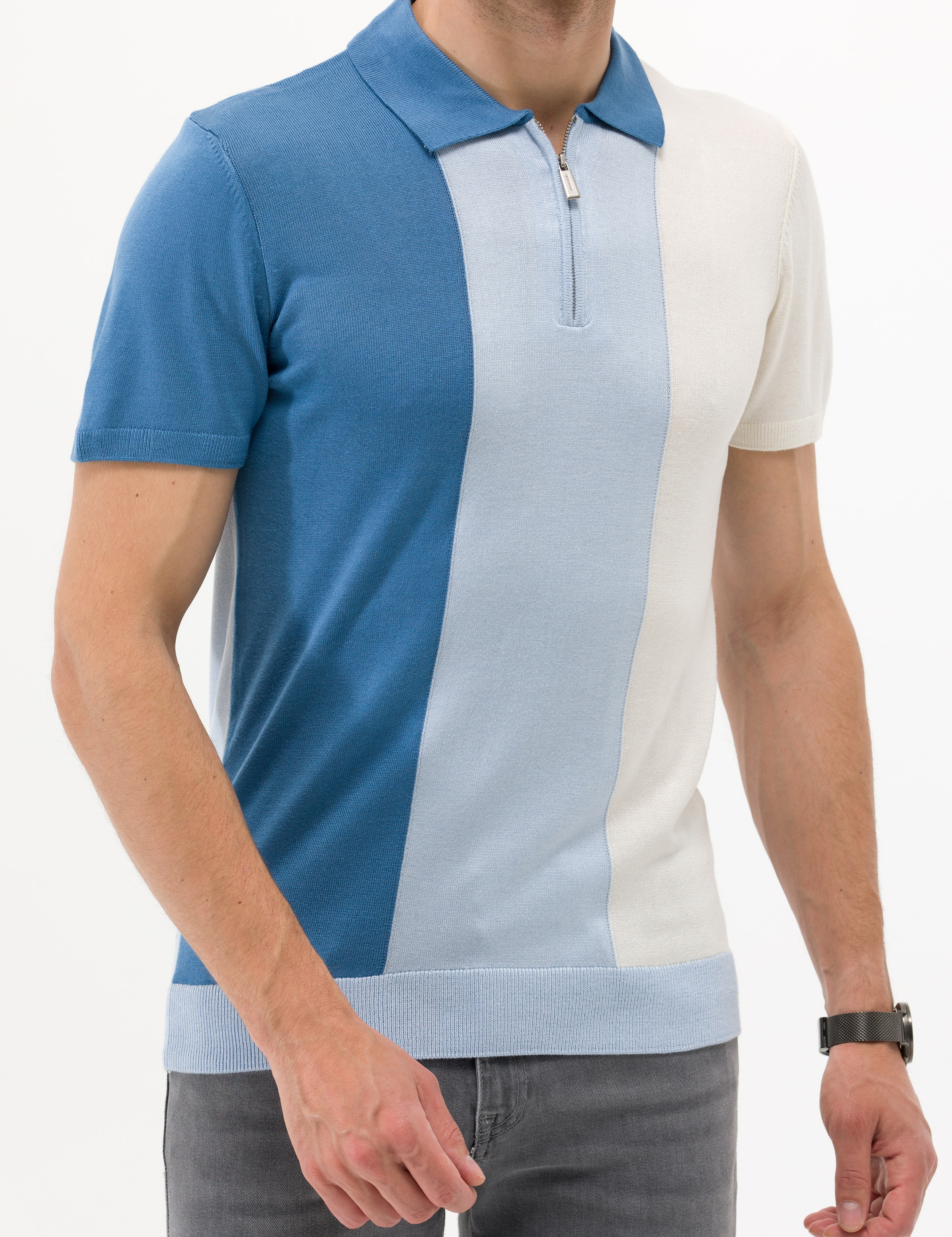 İndigo Slim Fit Fermuarlı Polo Yaka Triko Tişört - Image 6