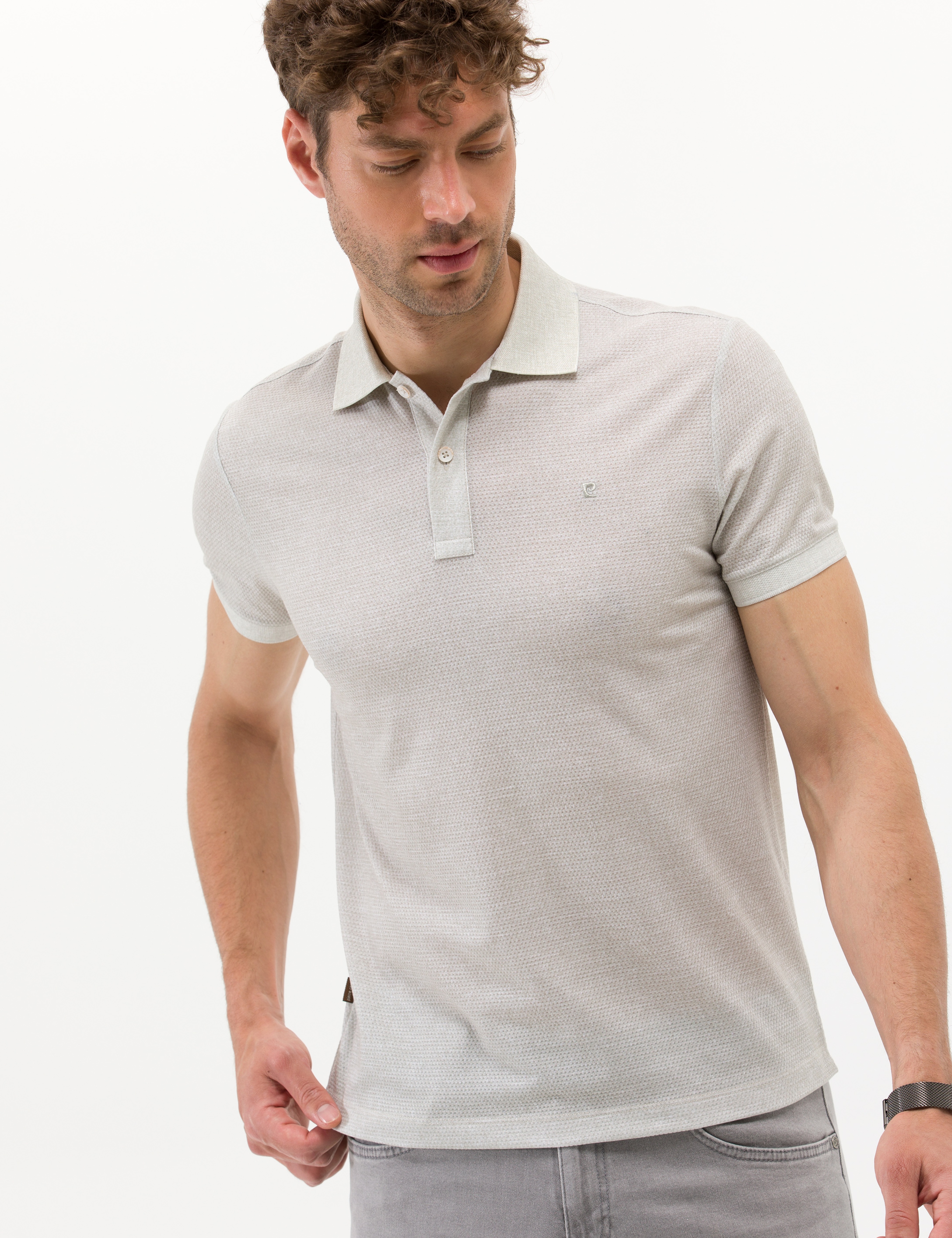 Açık Yeşil Slim Fit Dokulu Polo Yaka Tişört - Image 3