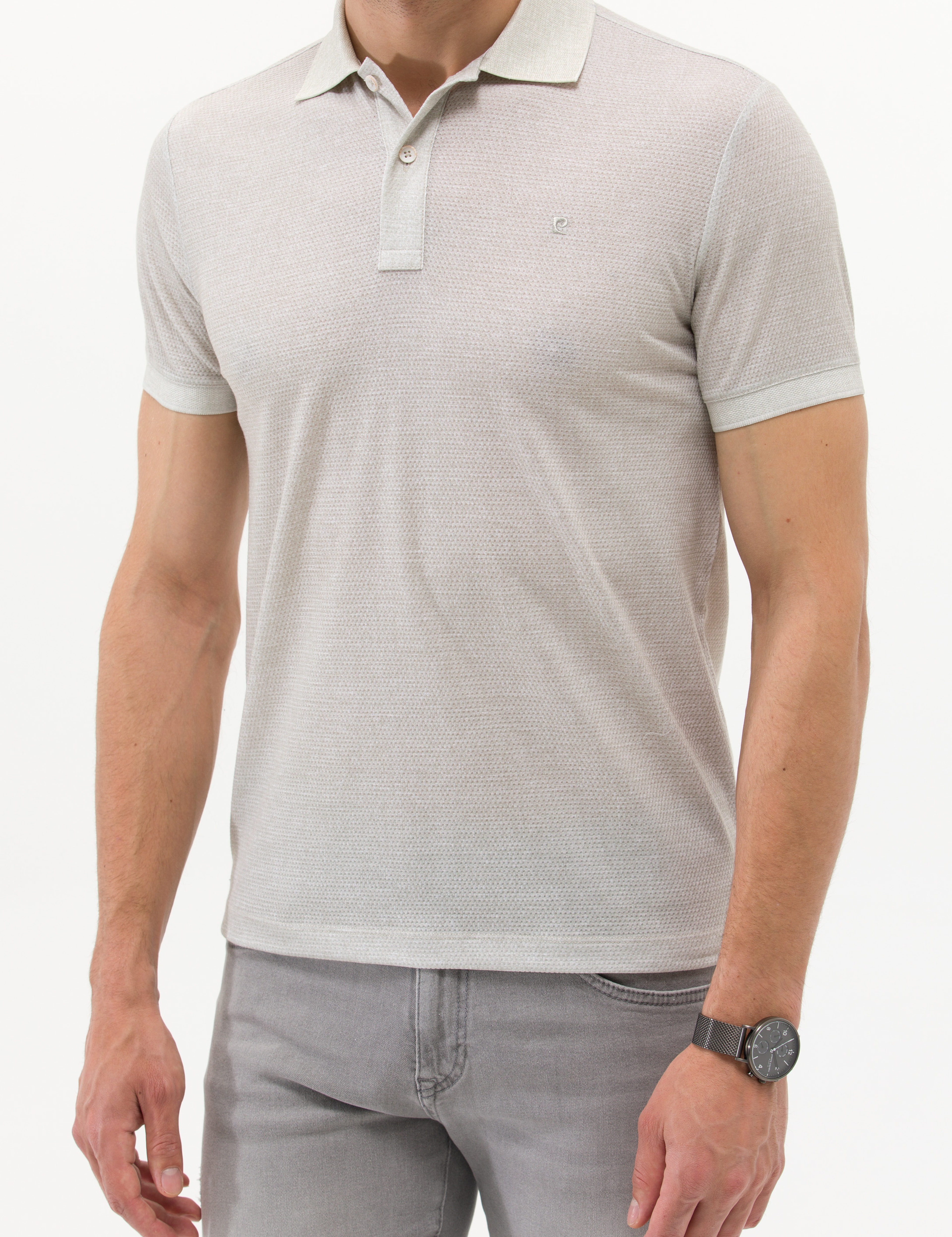 Açık Yeşil Slim Fit Dokulu Polo Yaka Tişört