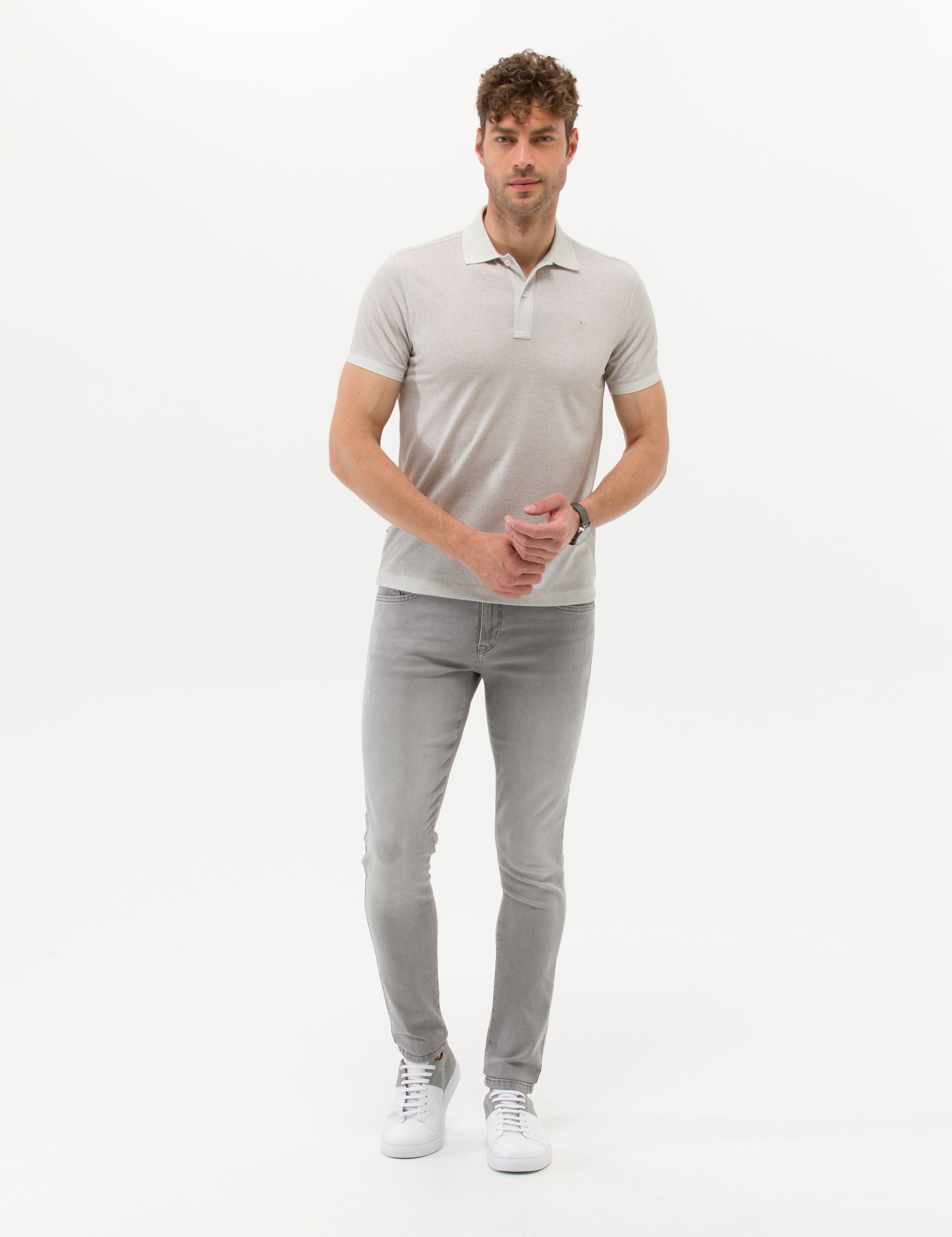 Açık Yeşil Slim Fit Dokulu Polo Yaka Tişört - Image 4