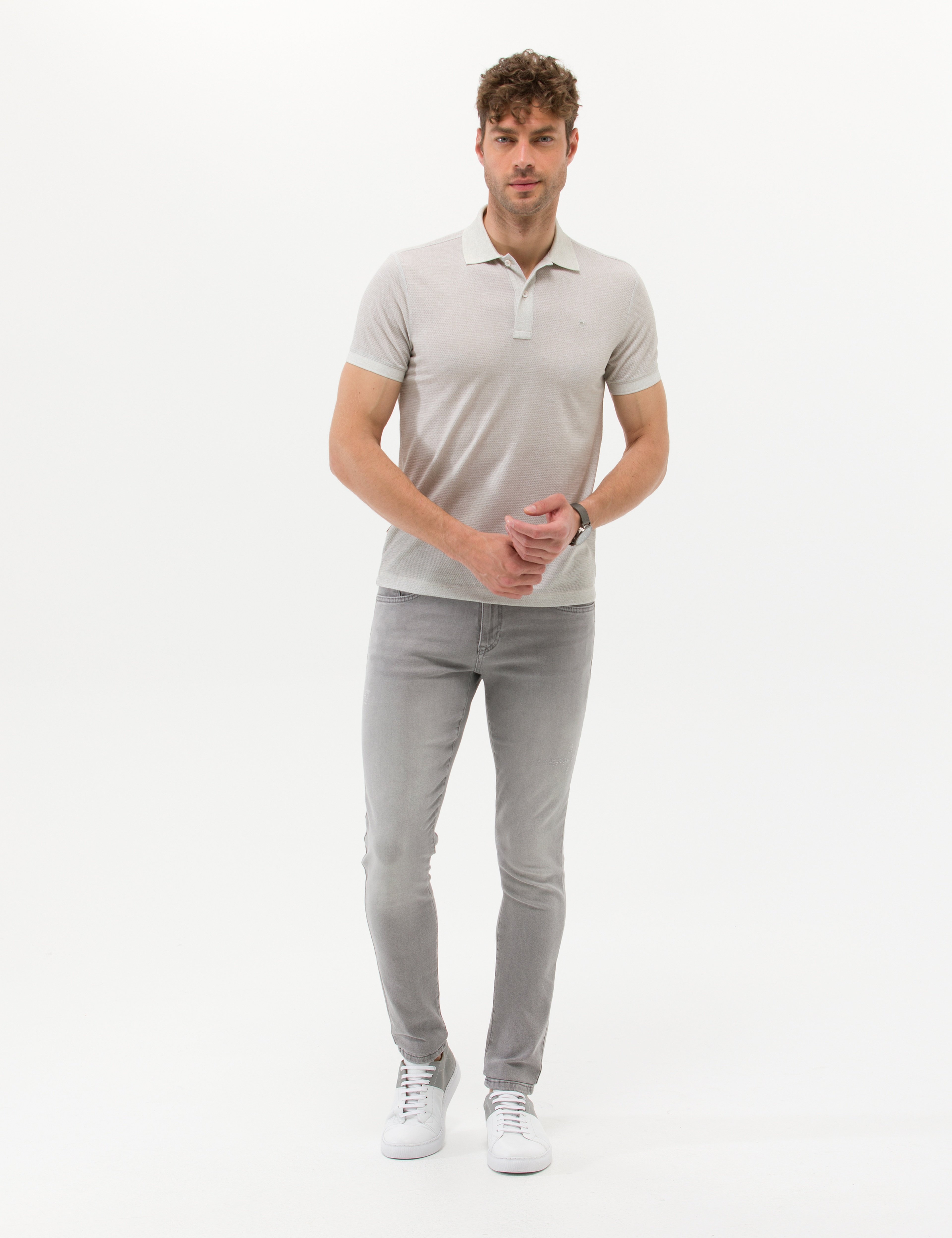 Açık Yeşil Slim Fit Dokulu Polo Yaka Tişört