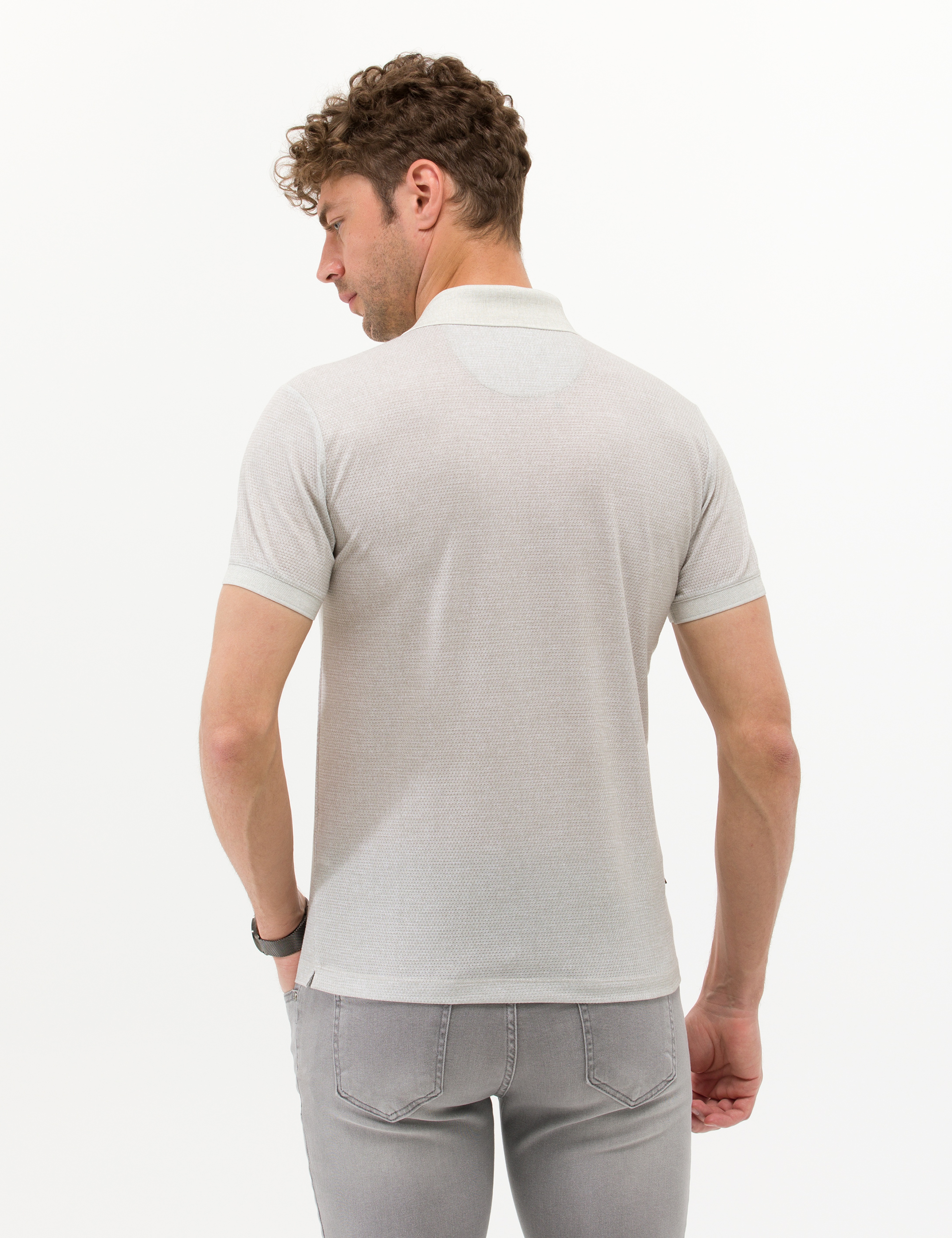 Açık Yeşil Slim Fit Dokulu Polo Yaka Tişört - Image 5