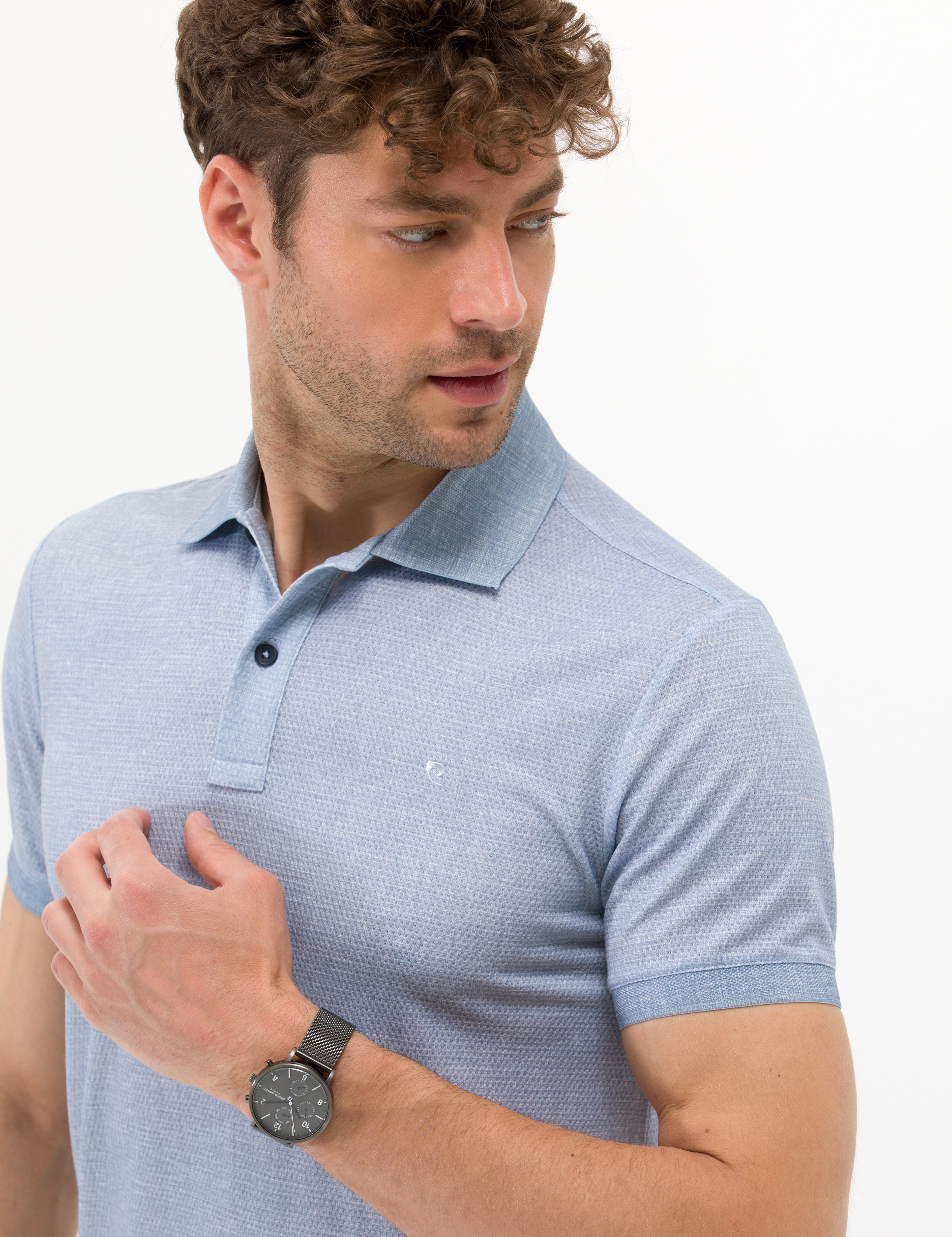 Mavi Slim Fit Dokulu Polo Yaka Tişört - Image 2
