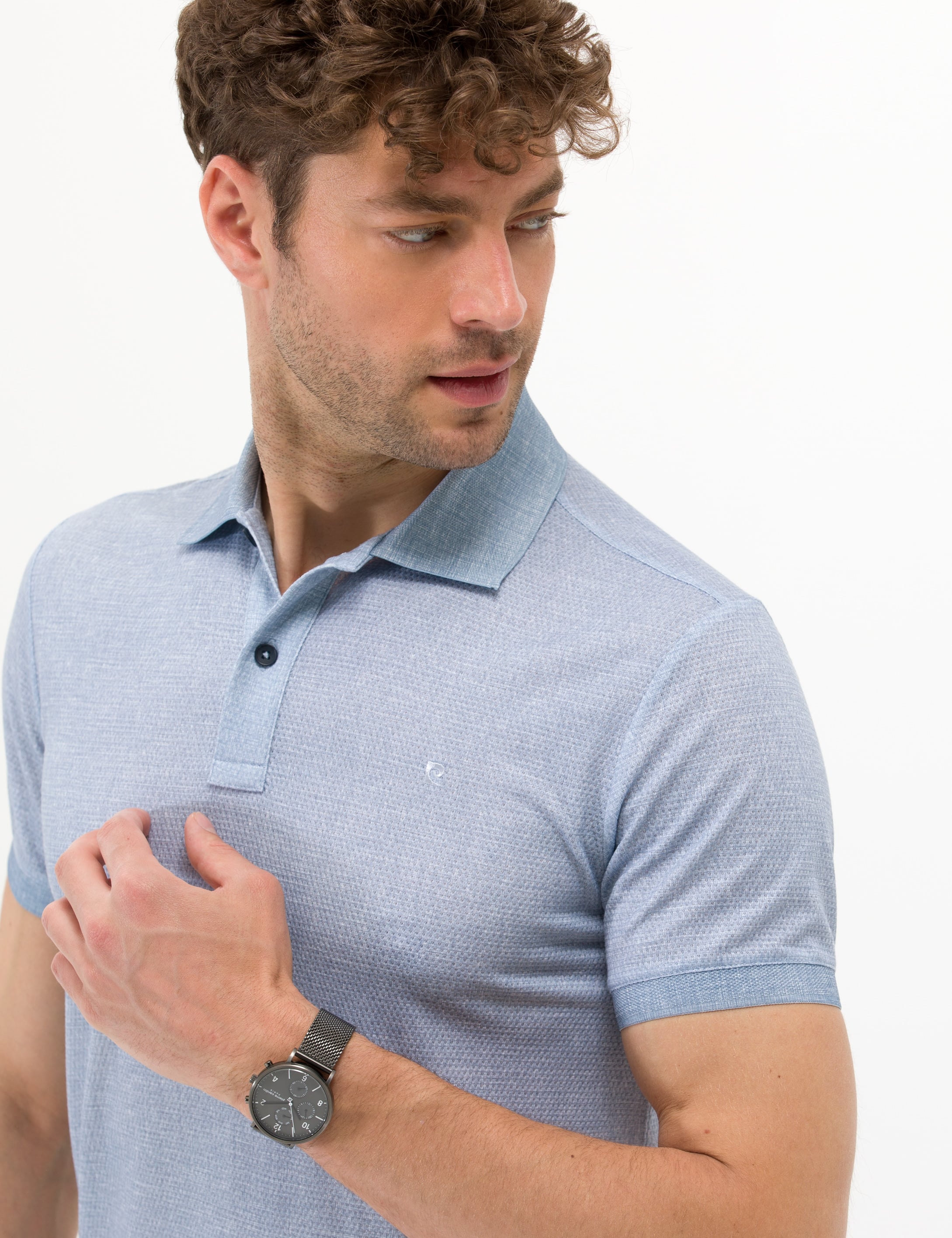 Mavi Slim Fit Dokulu Polo Yaka Tişört