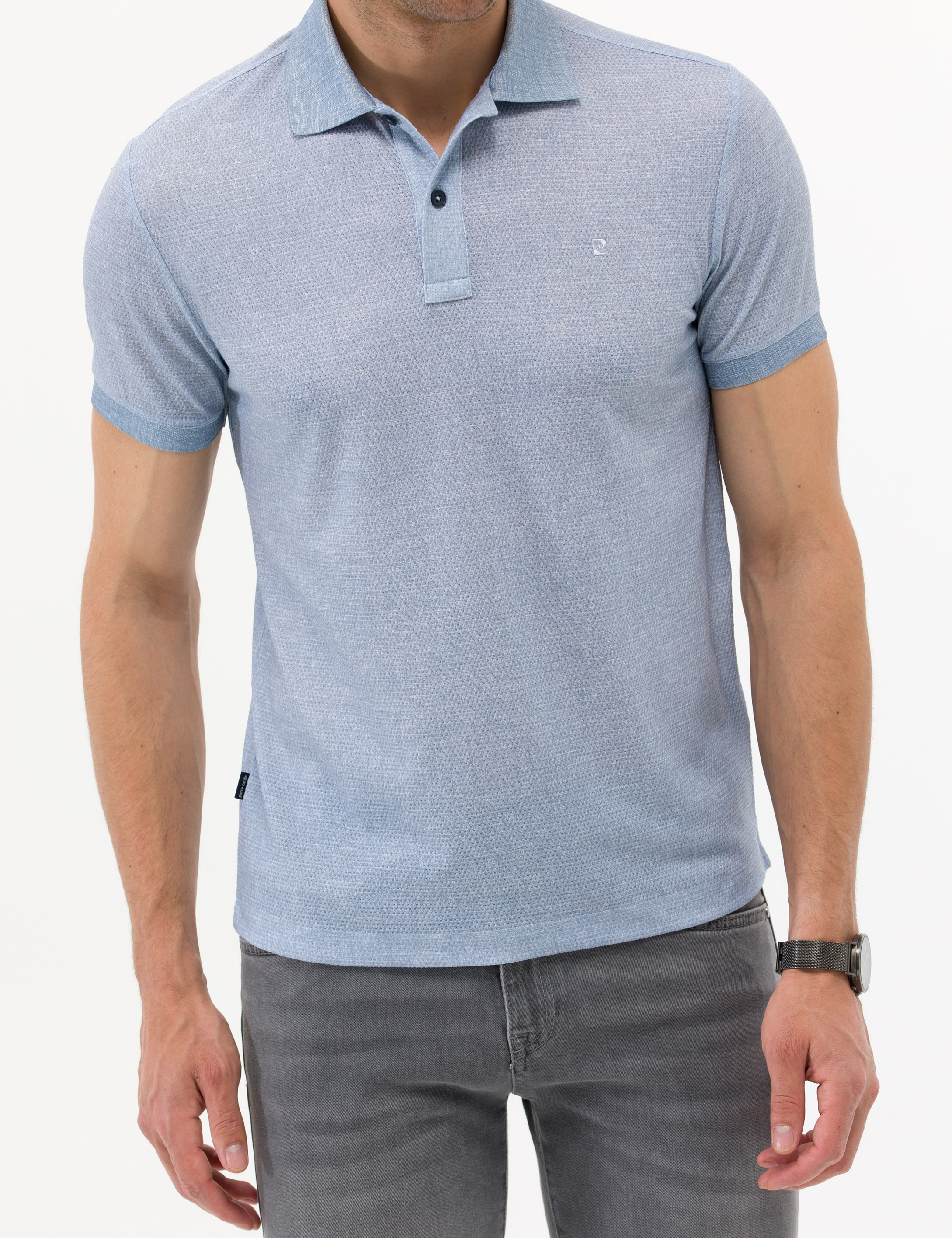 Mavi Slim Fit Dokulu Polo Yaka Tişört