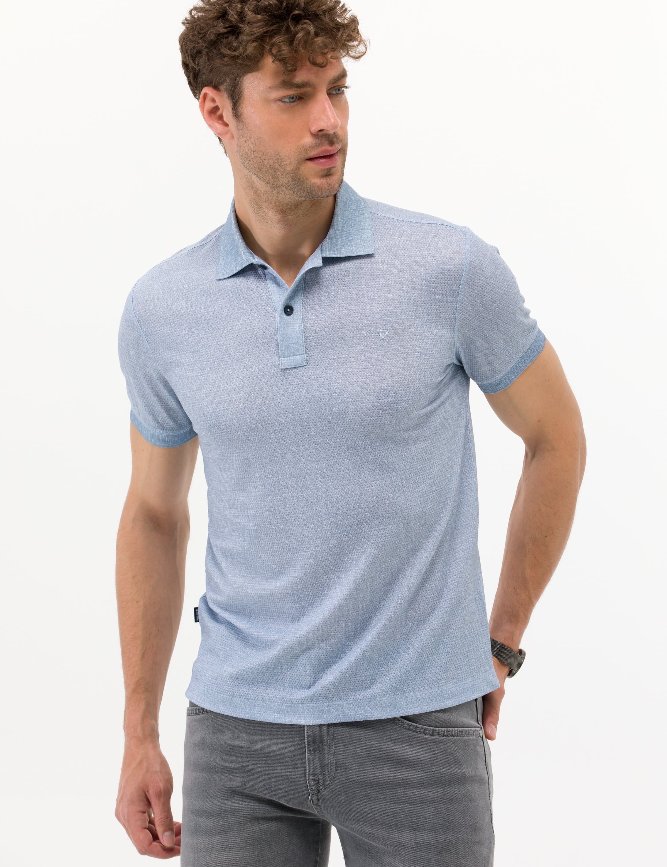 Mavi Slim Fit Dokulu Polo Yaka Tişört