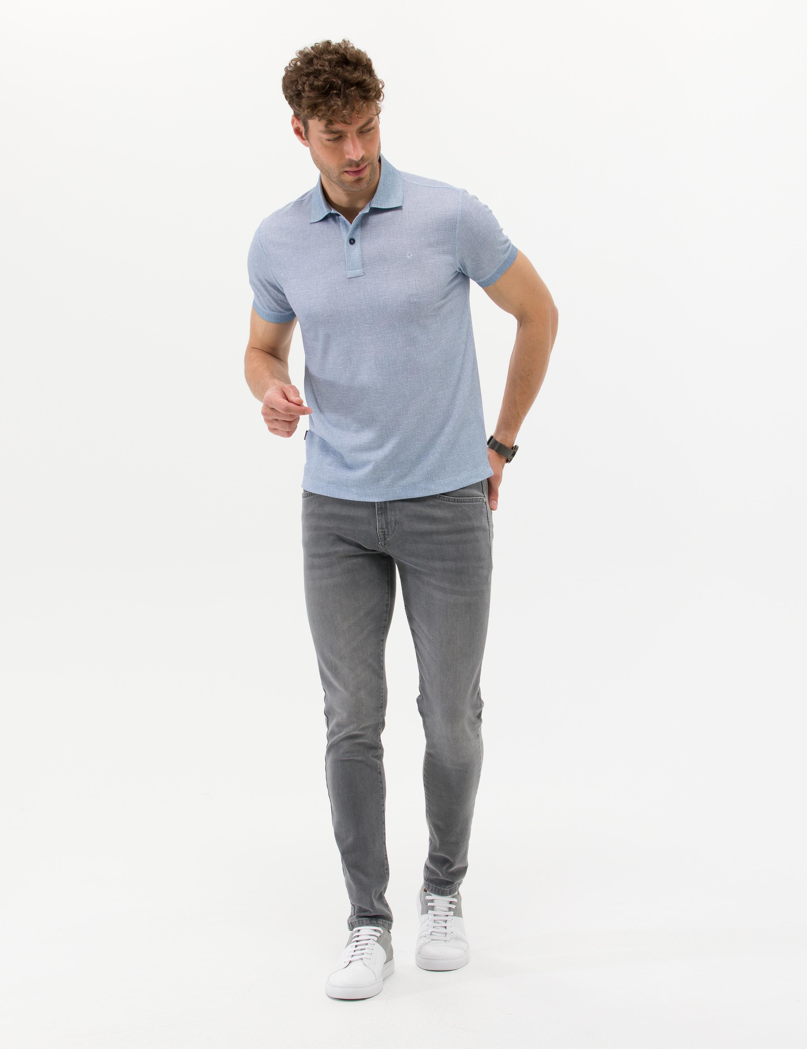 Mavi Slim Fit Dokulu Polo Yaka Tişört