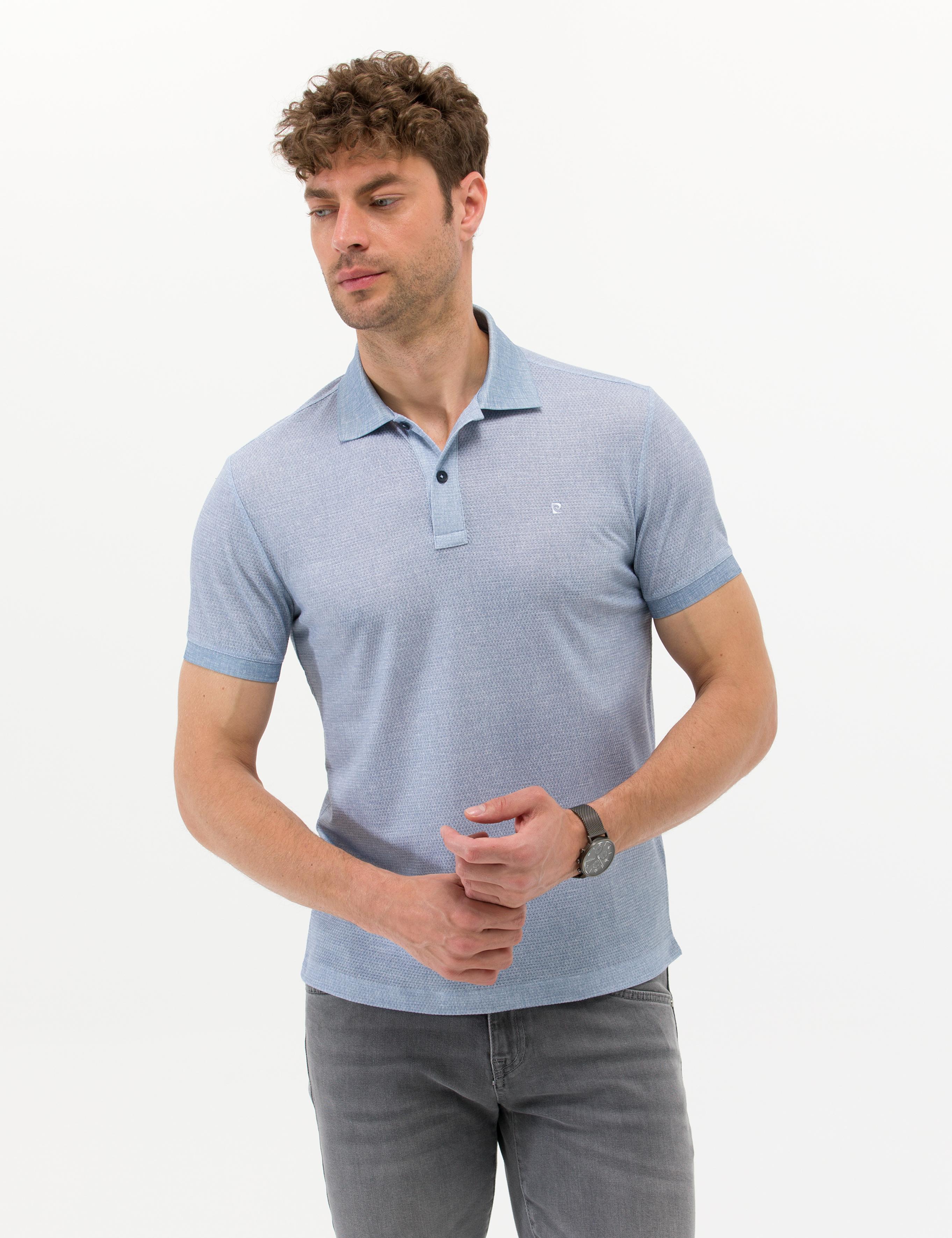 Mavi Slim Fit Dokulu Polo Yaka Tişört