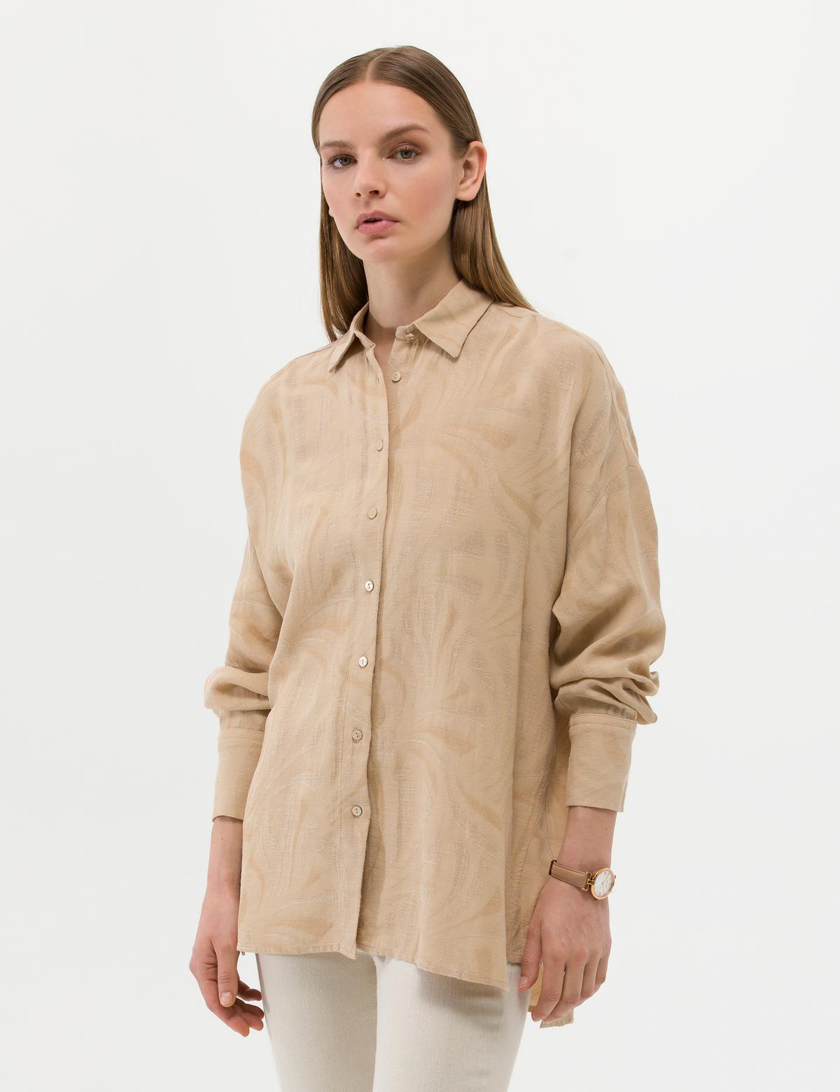 Bej Keten Karışımlı Oversize Gömlek