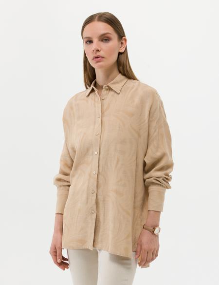 Bej Keten Karışımlı Oversize Gömlek - 50262545022