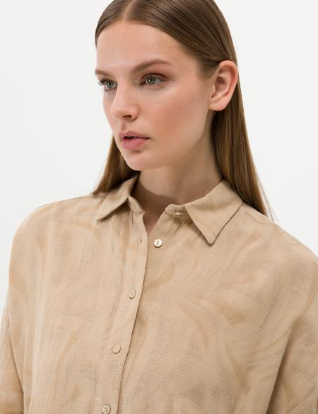 Bej Keten Karışımlı Oversize Gömlek - 50262545022