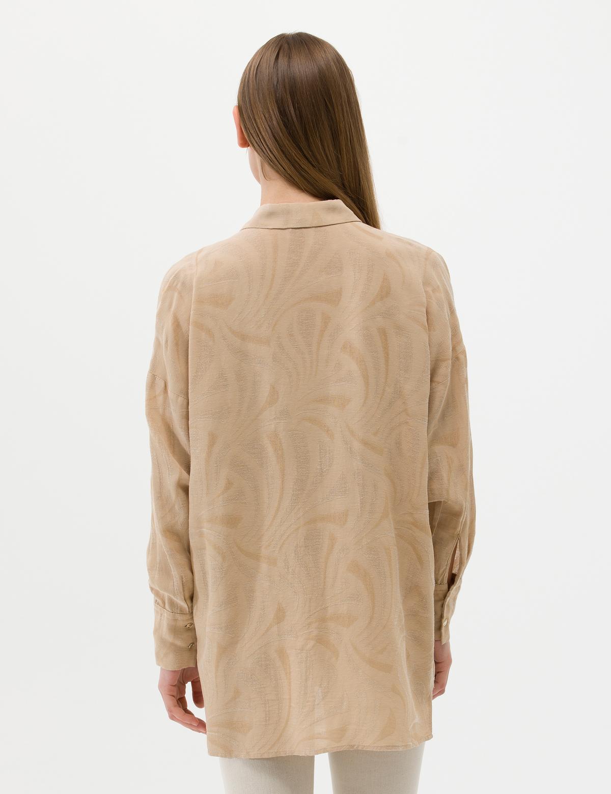 Bej Keten Karışımlı Oversize Gömlek - 50262545022