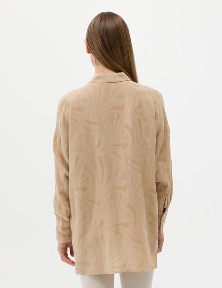 Bej Keten Karışımlı Oversize Gömlek - 50262545022