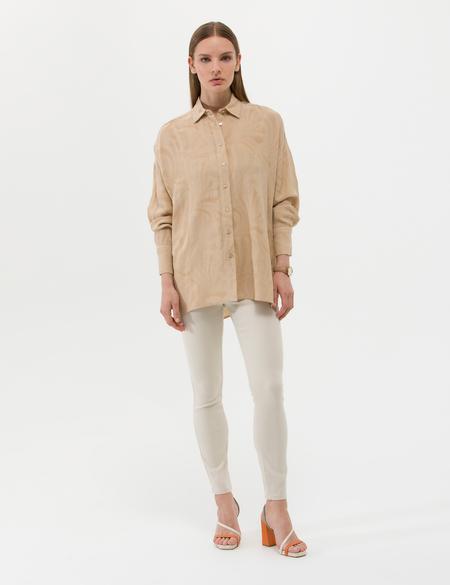 Bej Keten Karışımlı Oversize Gömlek - 50262545022