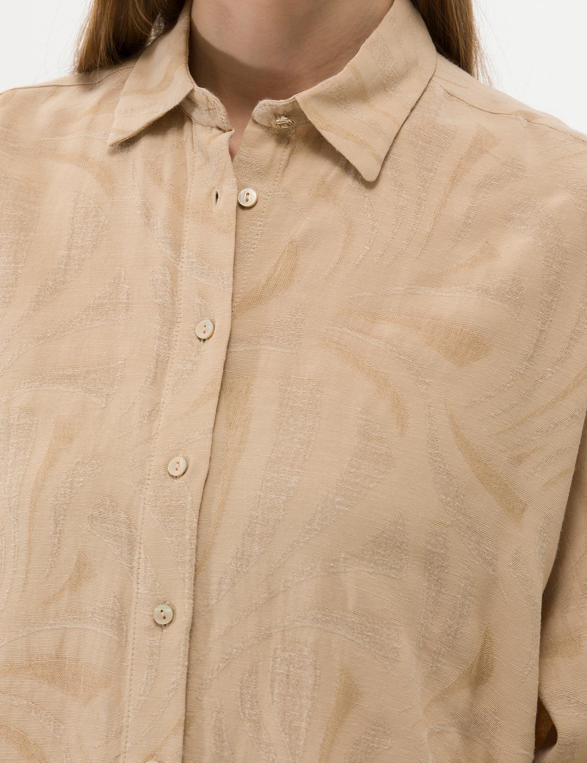 Bej Keten Karışımlı Oversize Gömlek - 50262545022