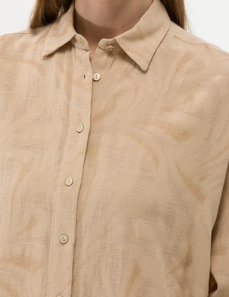 Bej Keten Karışımlı Oversize Gömlek - 50262545022