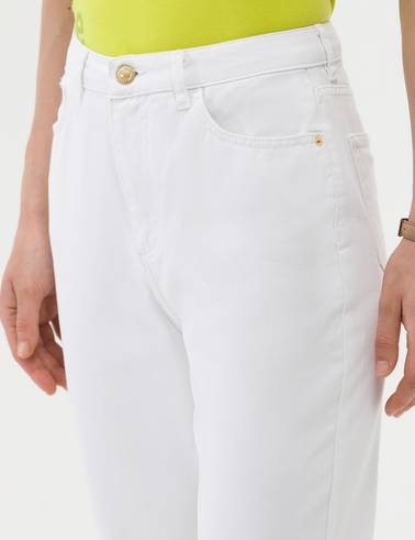 Beyaz Mom High Waist Fit Jean Pantolon