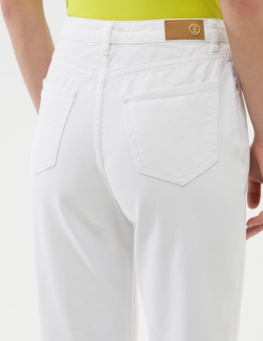 Beyaz Mom High Waist Fit Jean Pantolon