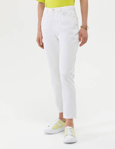 Beyaz Mom High Waist Fit Jean Pantolon