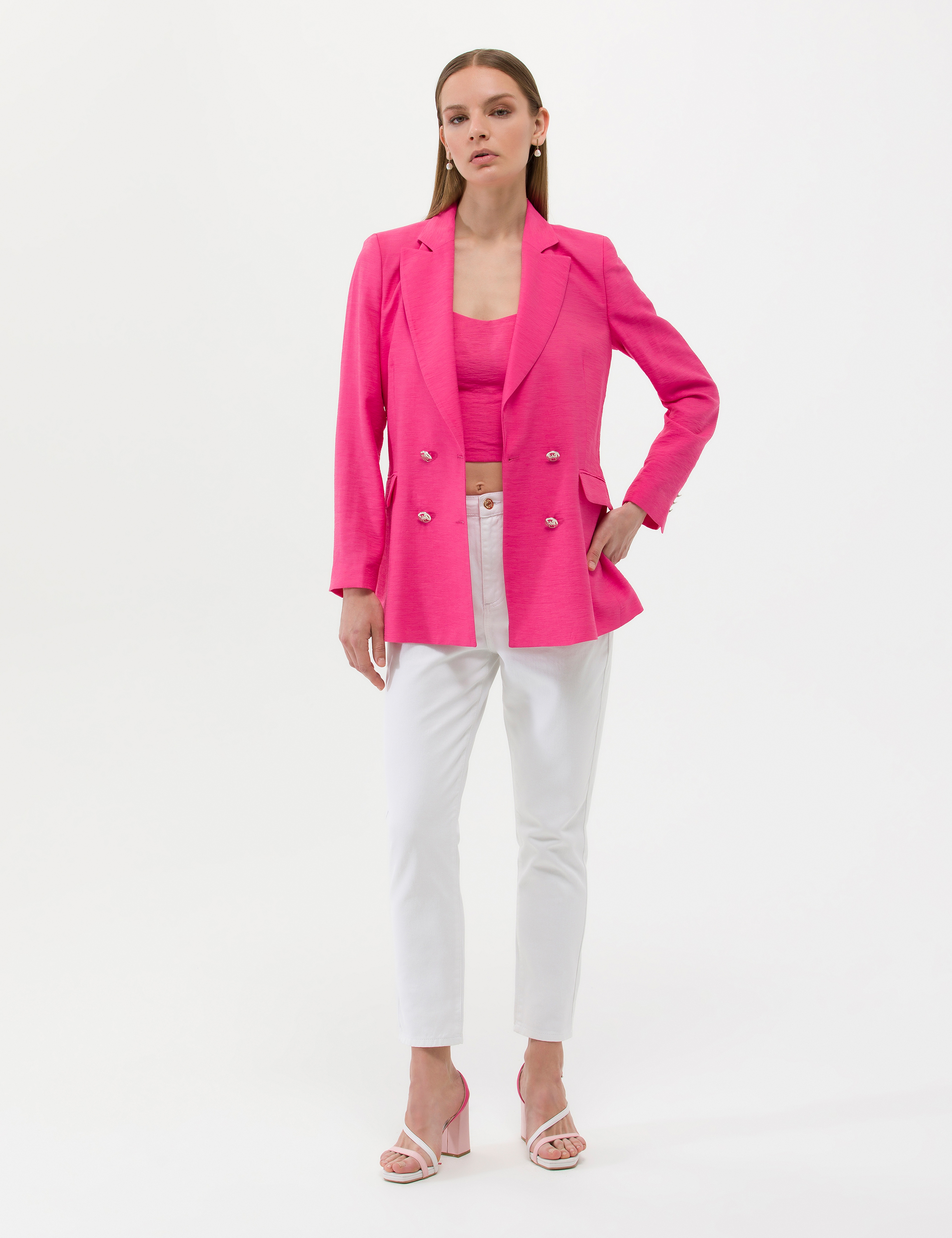 Pembe Kruvaze Slim Fit Ceket - Image 4
