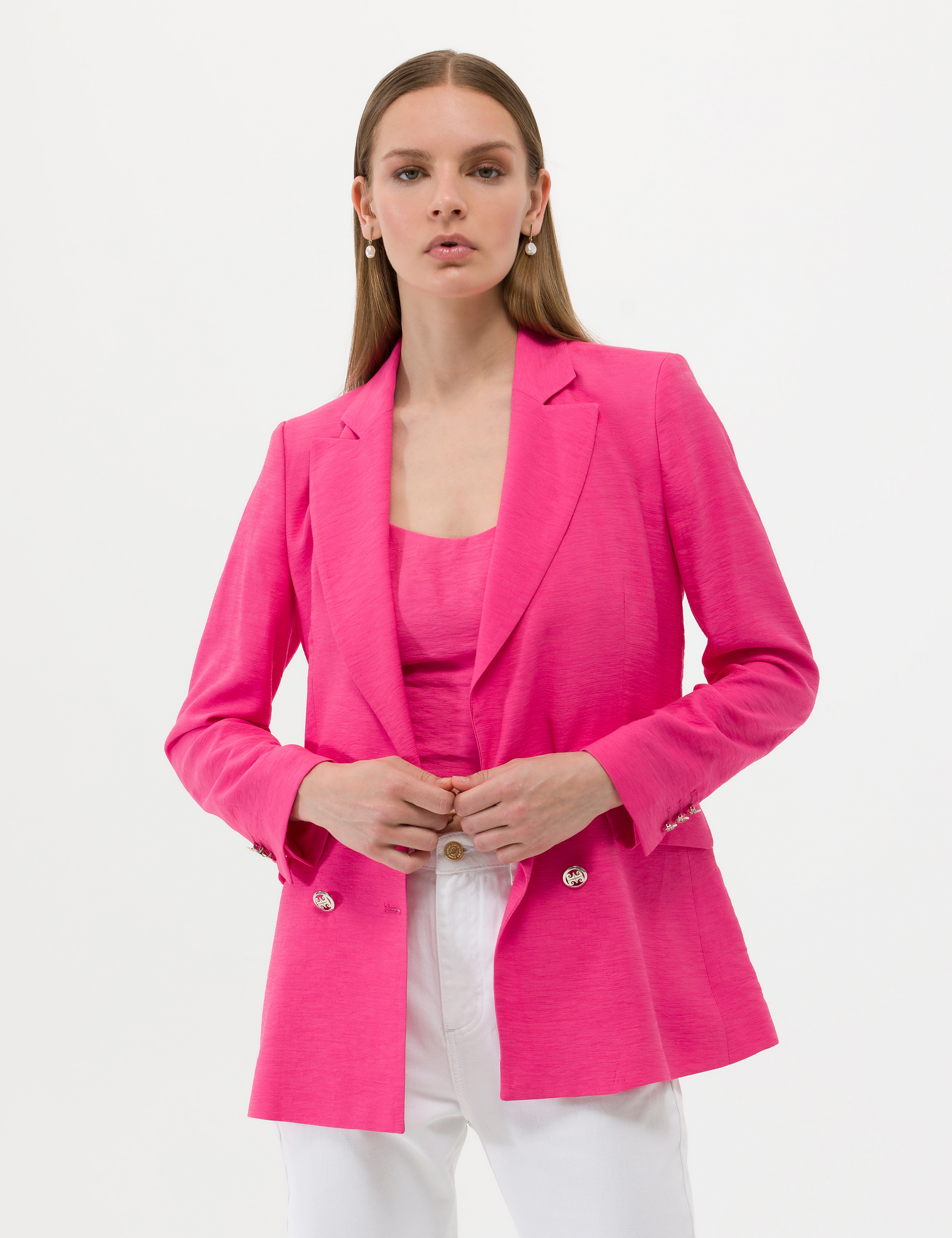 Pembe Kruvaze Slim Fit Ceket - Image 1
