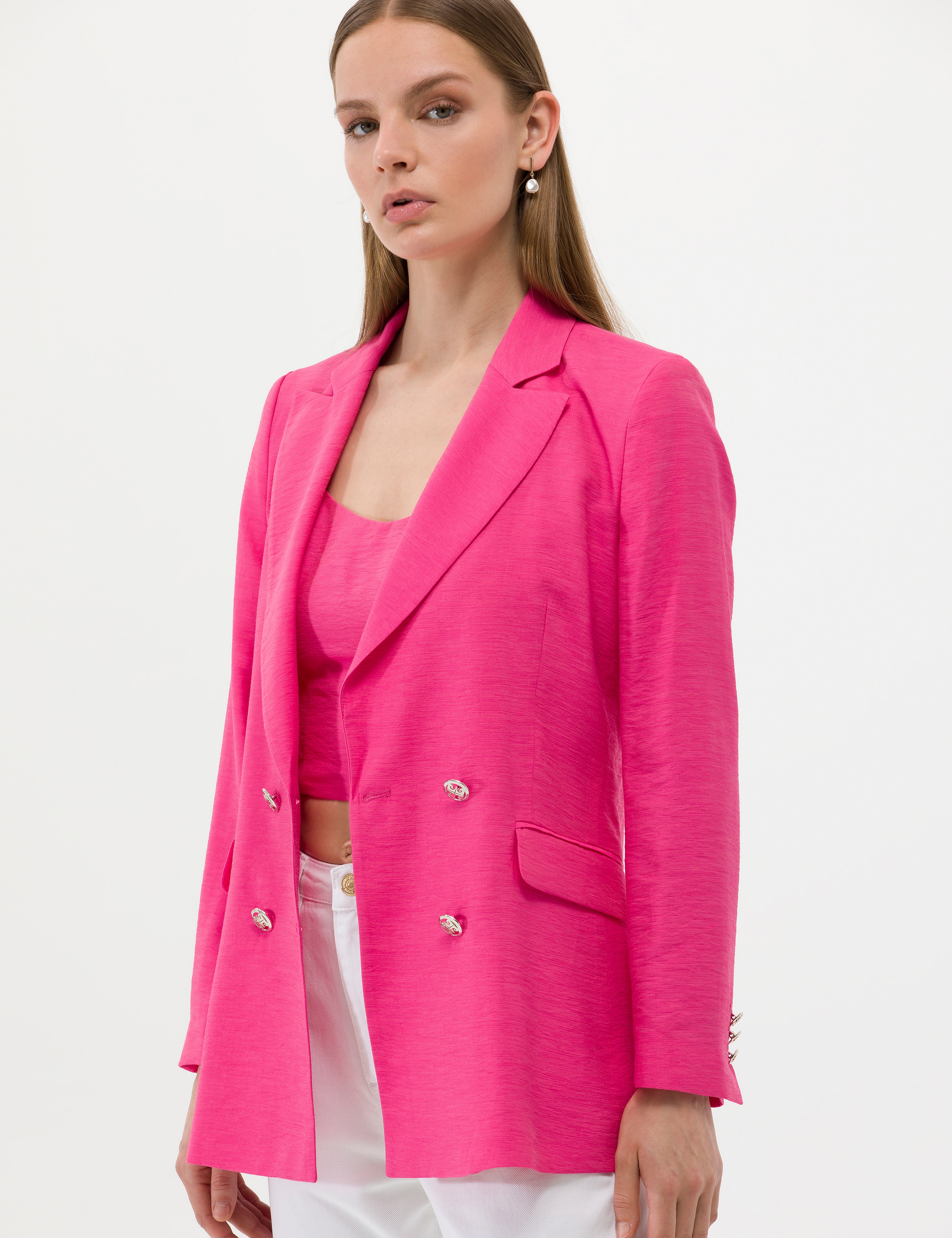 Pembe Kruvaze Slim Fit Ceket - Image 2