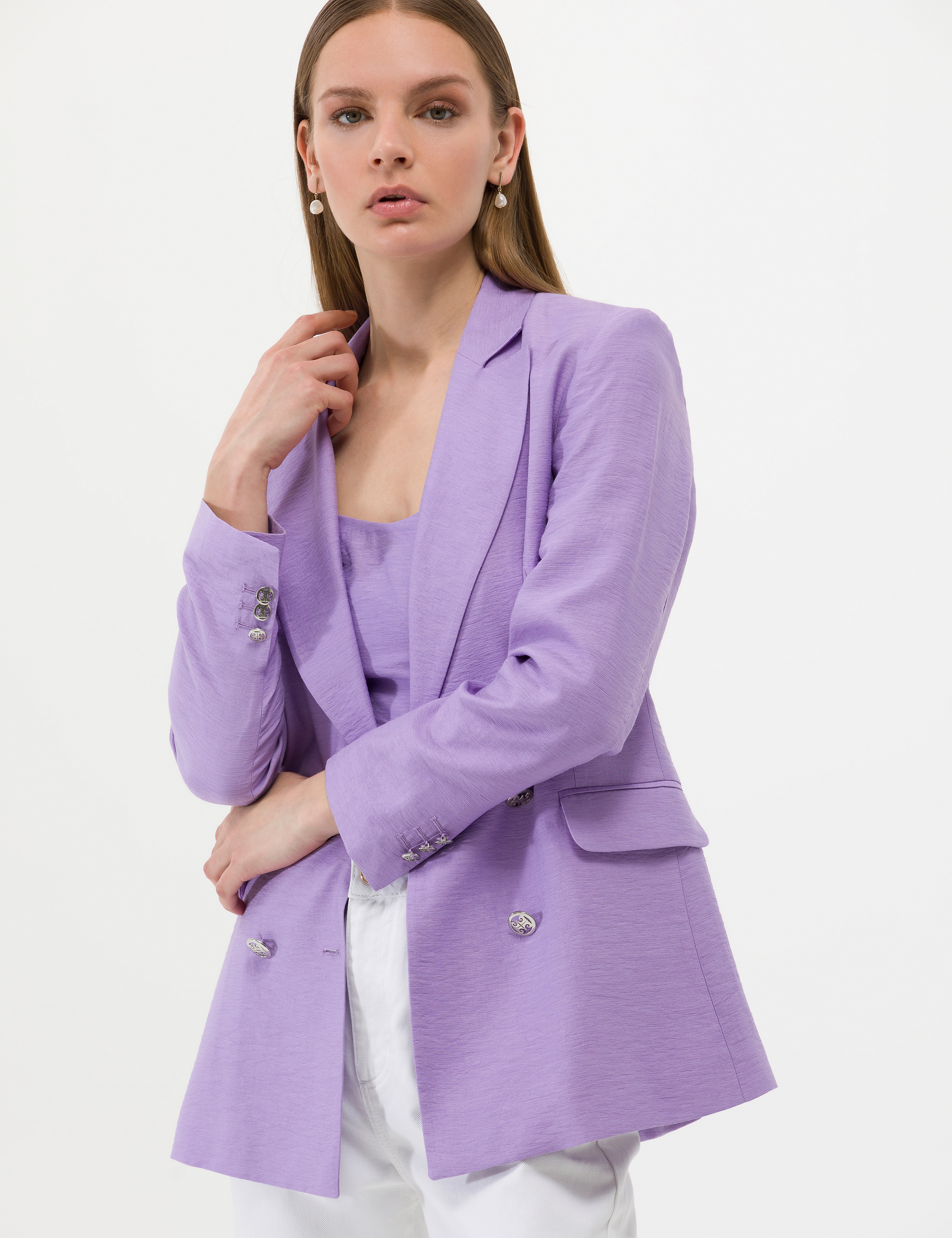 Mor Kruvaze Slim Fit Ceket - Image 2