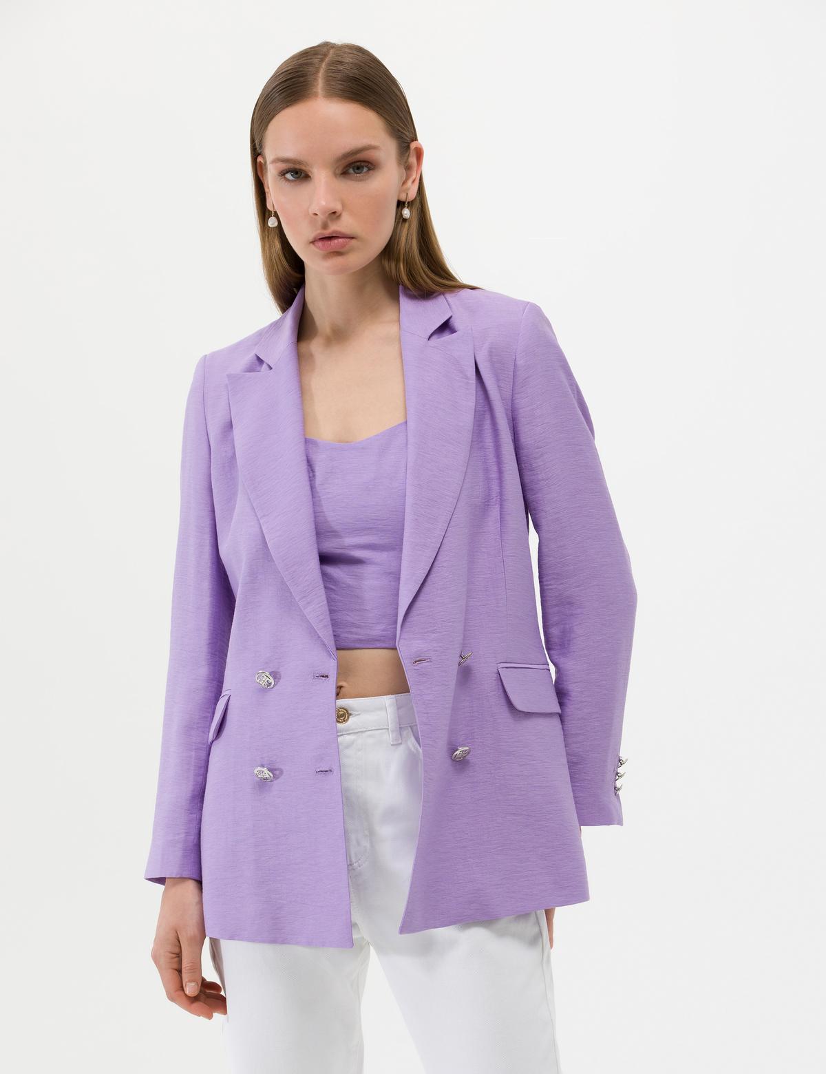 Mor Kruvaze Slim Fit Ceket