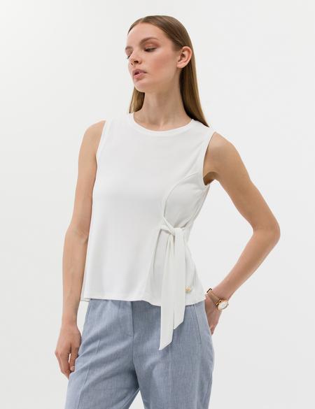 Ekru A Kesim Kolsuz Bluz - 50263009033