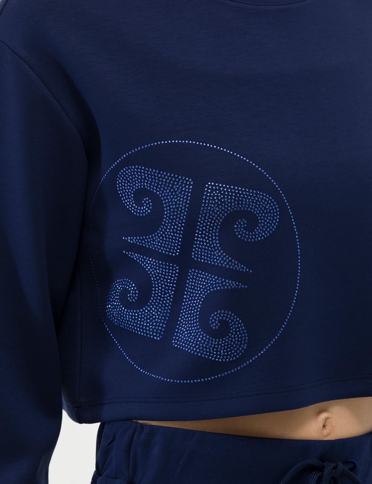 Lacivert Crop Top Sweatshirt - 50263679013