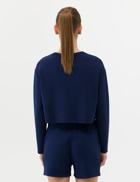 Lacivert Crop Top Sweatshirt - 50263679013