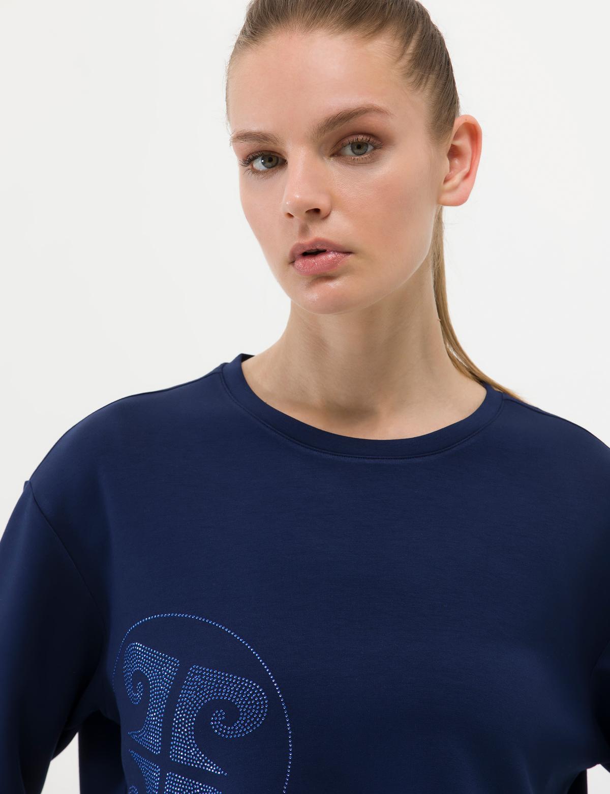 Lacivert Crop Top Sweatshirt - 50263679013