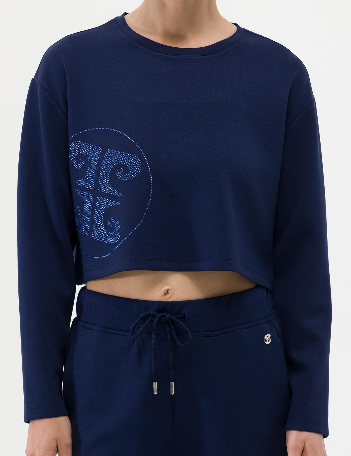 Lacivert Crop Top Sweatshirt - 50263679013