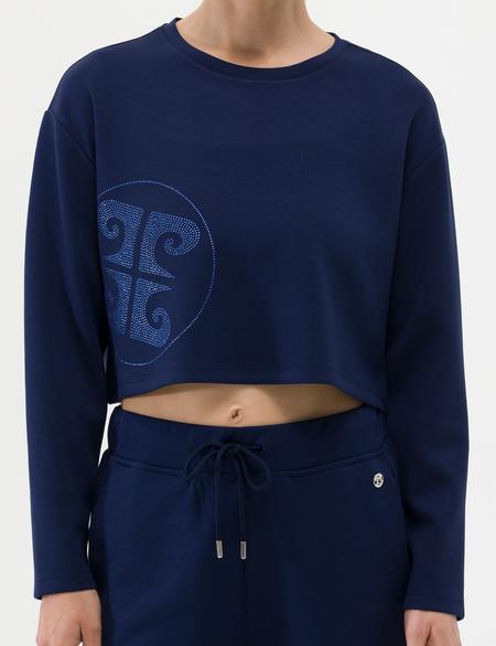 Lacivert Crop Top Sweatshirt - 50263679013