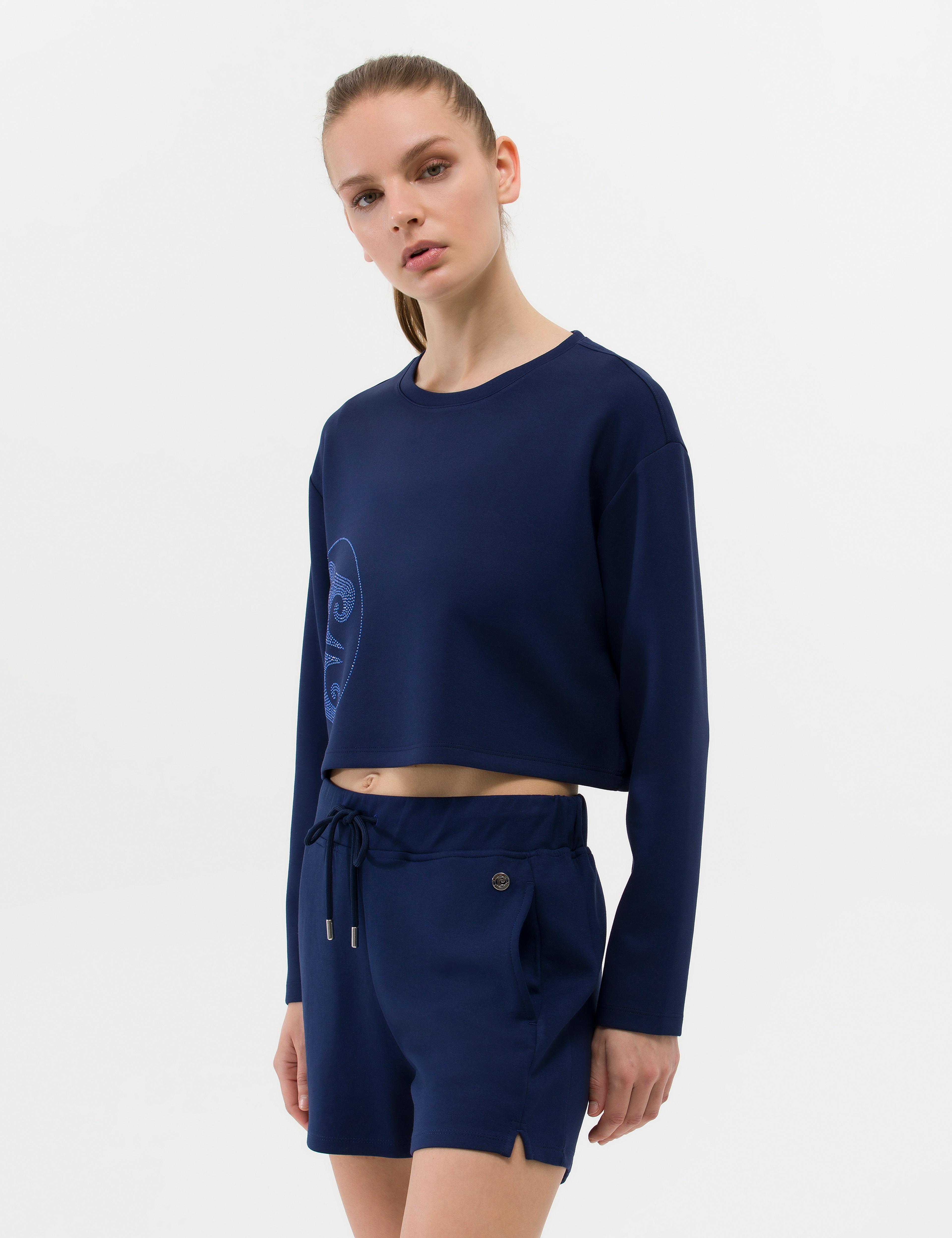 Lacivert Crop Top Sweatshirt - Image 1