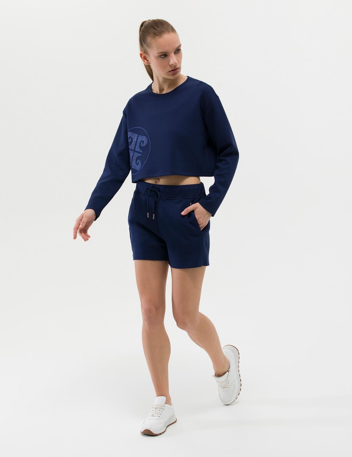 Lacivert Crop Top Sweatshirt - 50263679013