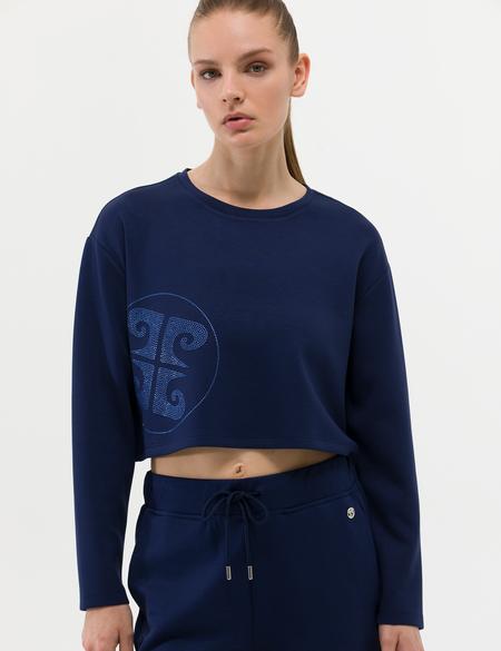Lacivert Crop Top Sweatshirt - 50263679013