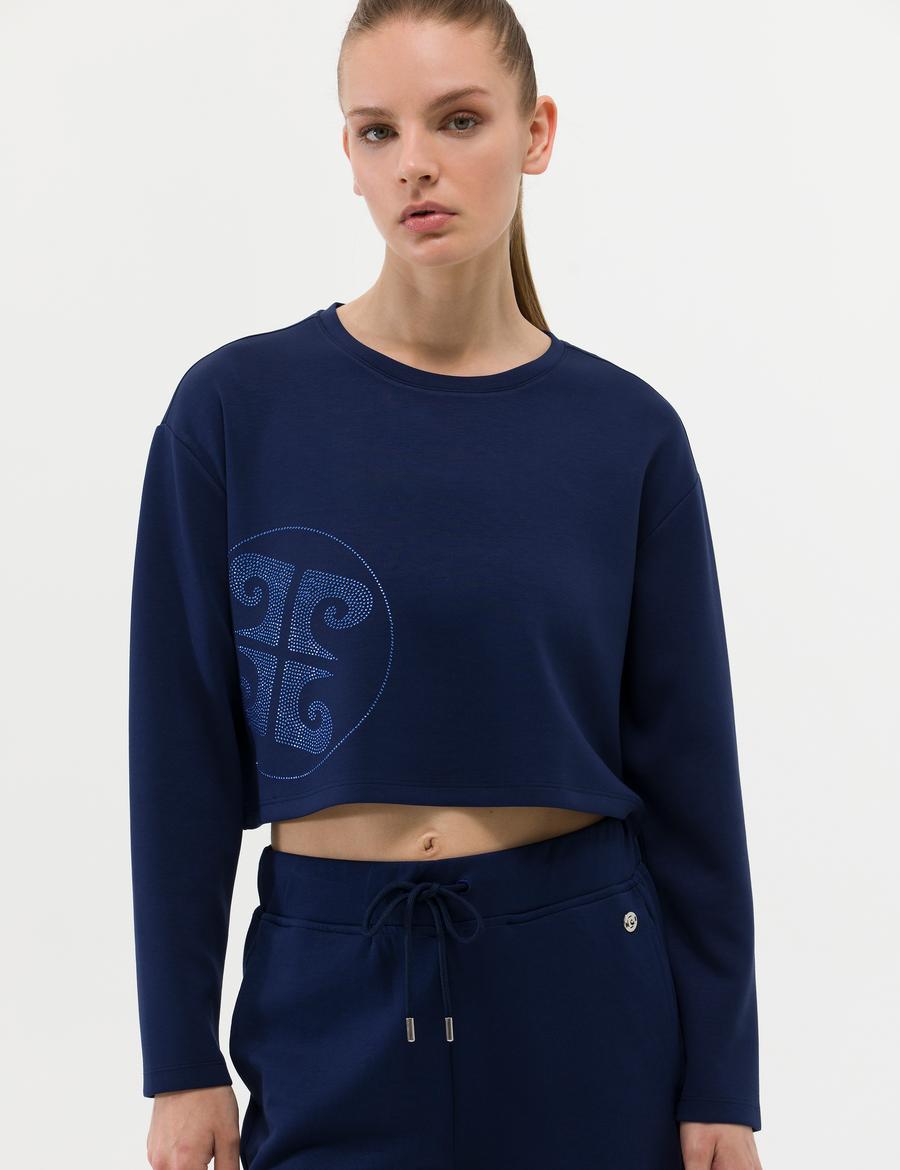 Lacivert Crop Top Sweatshirt