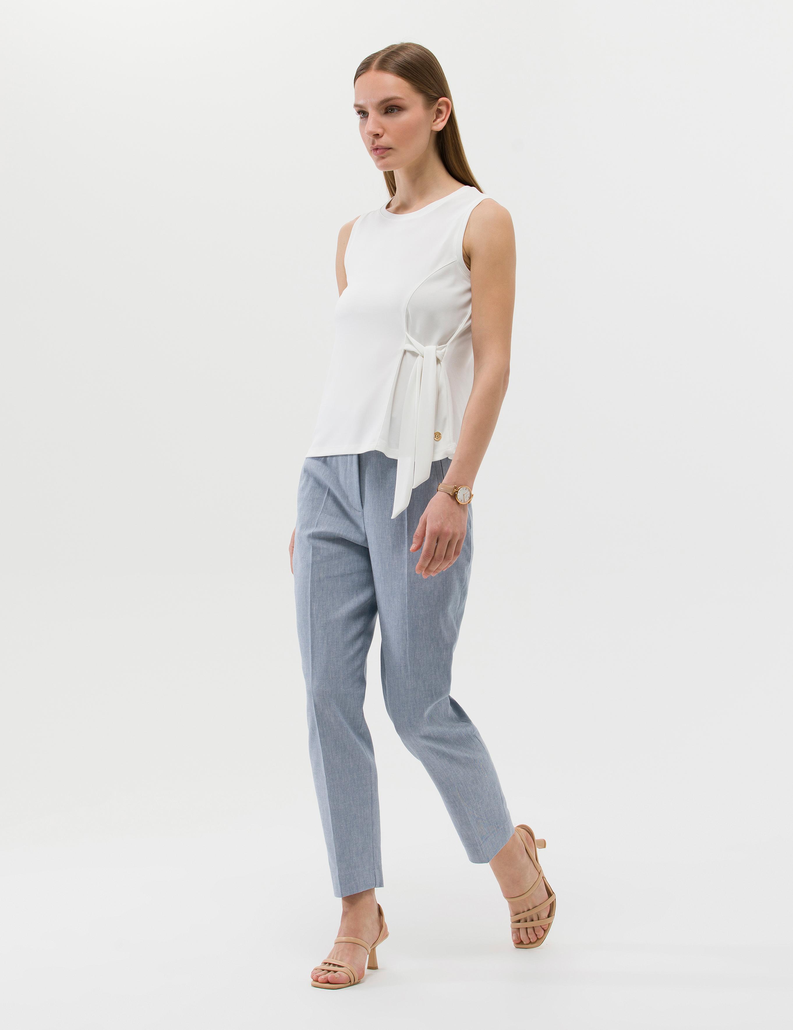 Mavi Keten Karışımlı Kumaş Pantolon