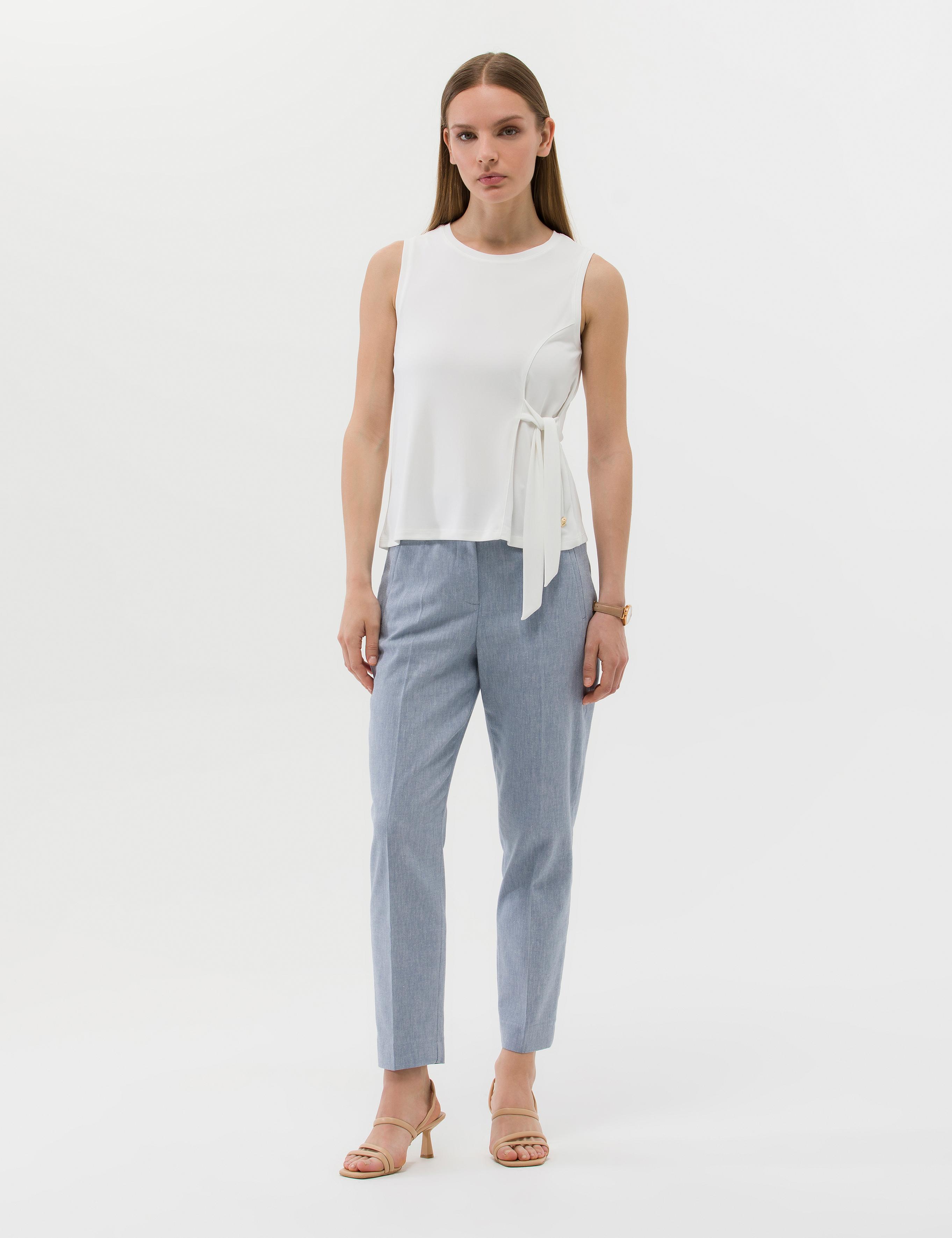 Mavi Keten Karışımlı Kumaş Pantolon